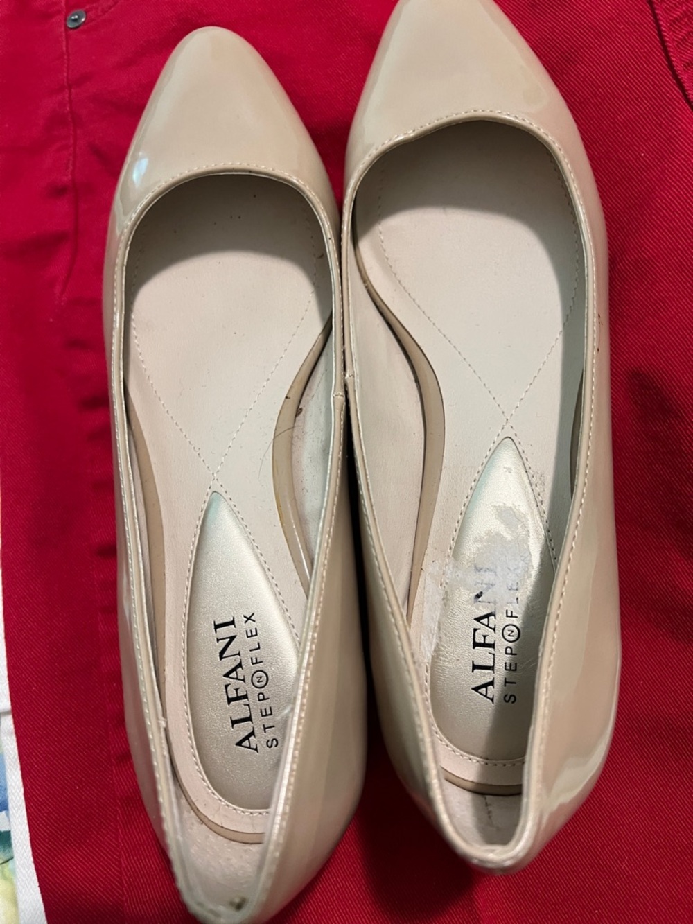 Alfani Beige Patent Leather Pointed-Toe Flats